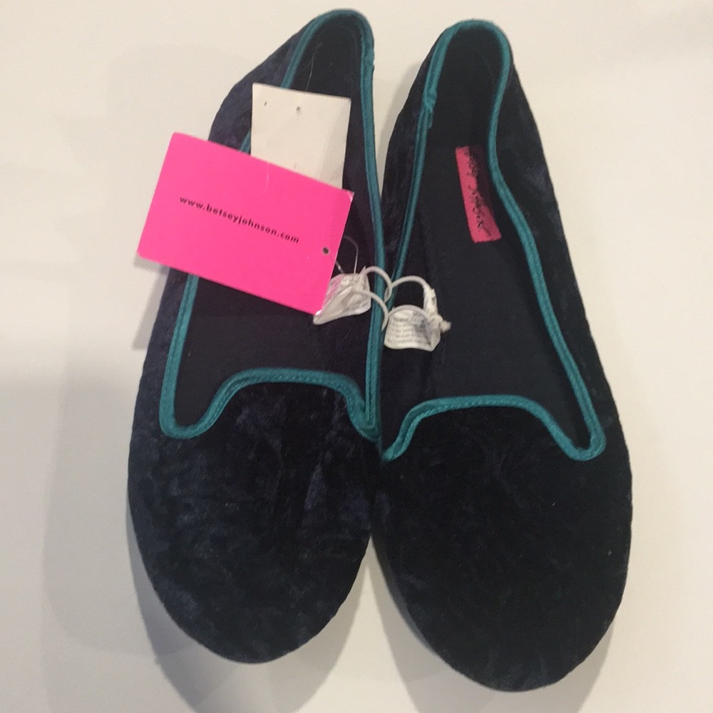 BETSEY JOHNSON Blue Velvet Slippers Size XL